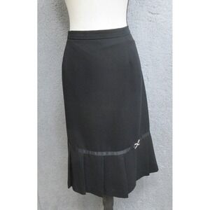Lady Hazan Pleated Skirt Women 16W Black Rhinestone Bow Lined Knee Length Career